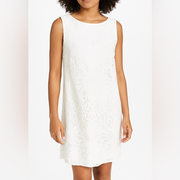 Elie Tahari White Lace Shift Dress Size 12 Coastal Grandma Graduation Bridal - Picture 1 of 6